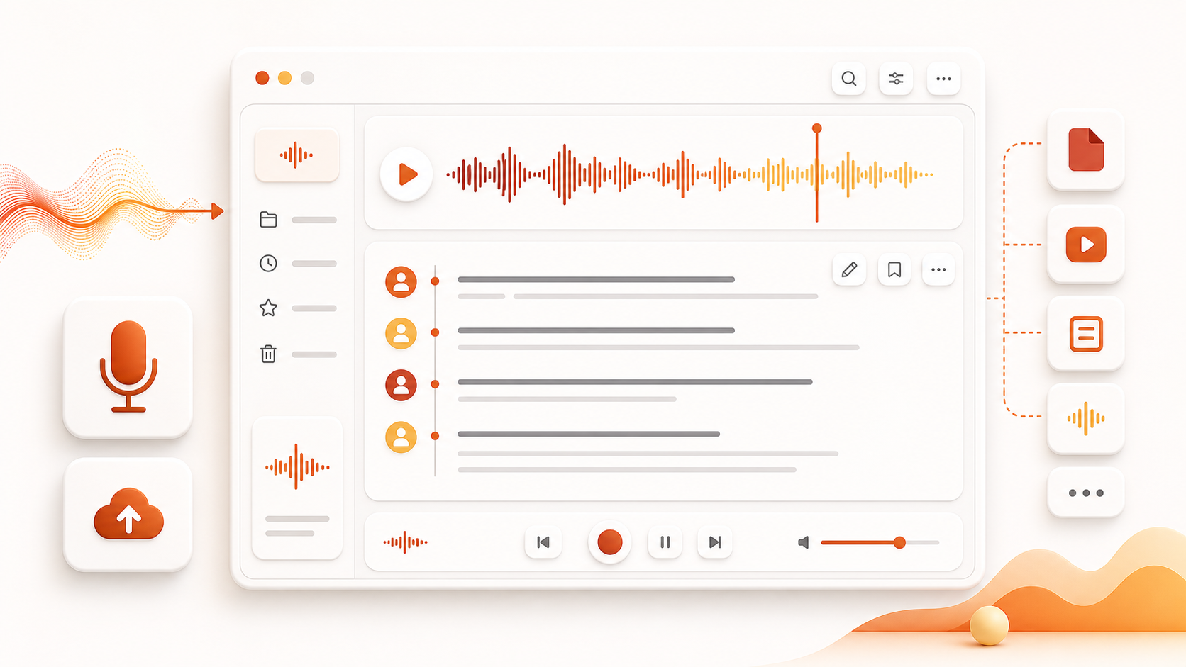 Audio Convert online speech to text workspace for uploading audio and reviewing transcripts